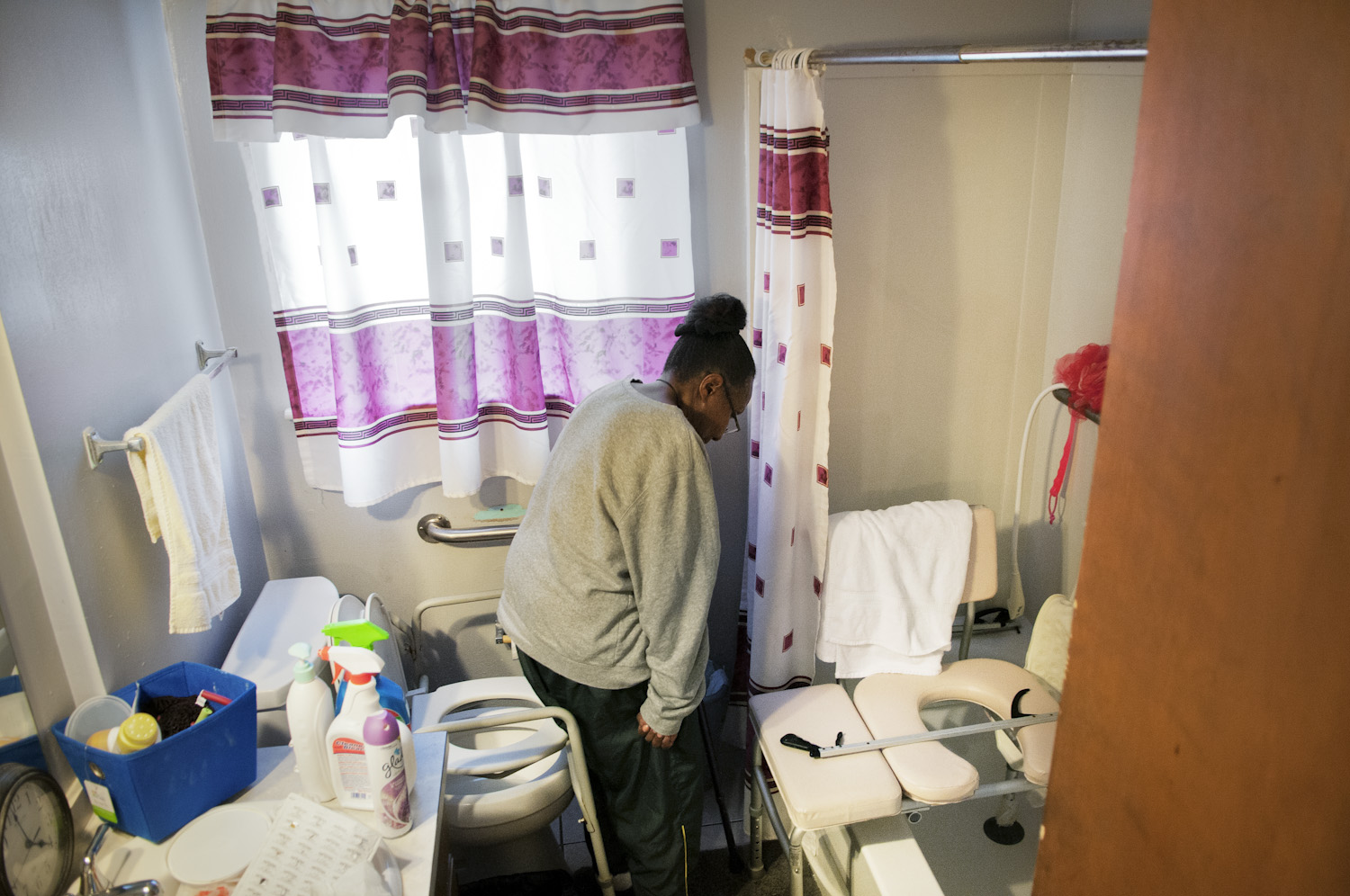 Katy's spinal injury required modifications to her bathroom.