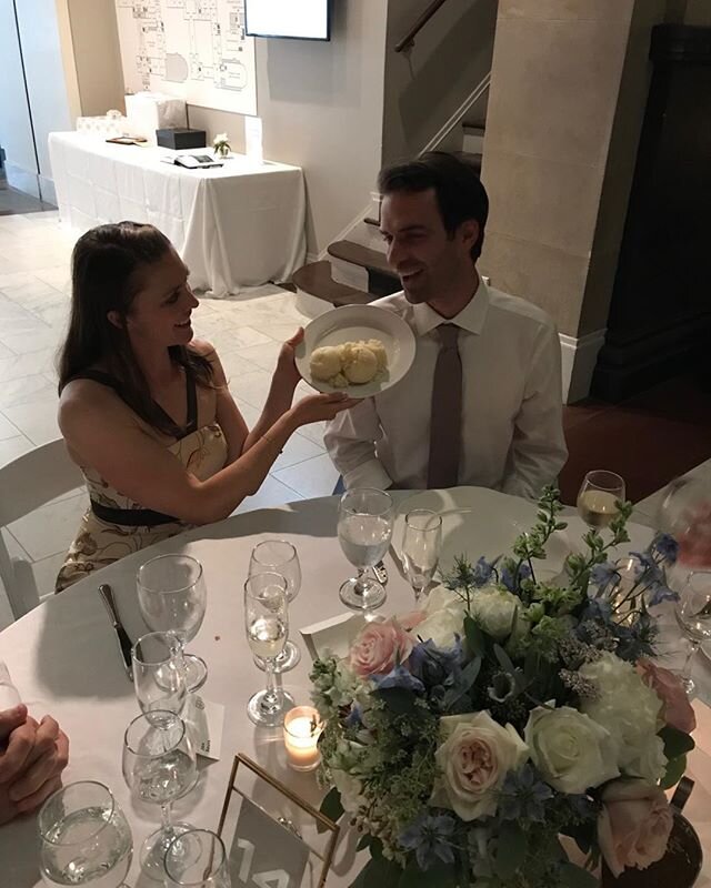 Justin gets extra mashed potatoes at table 14.