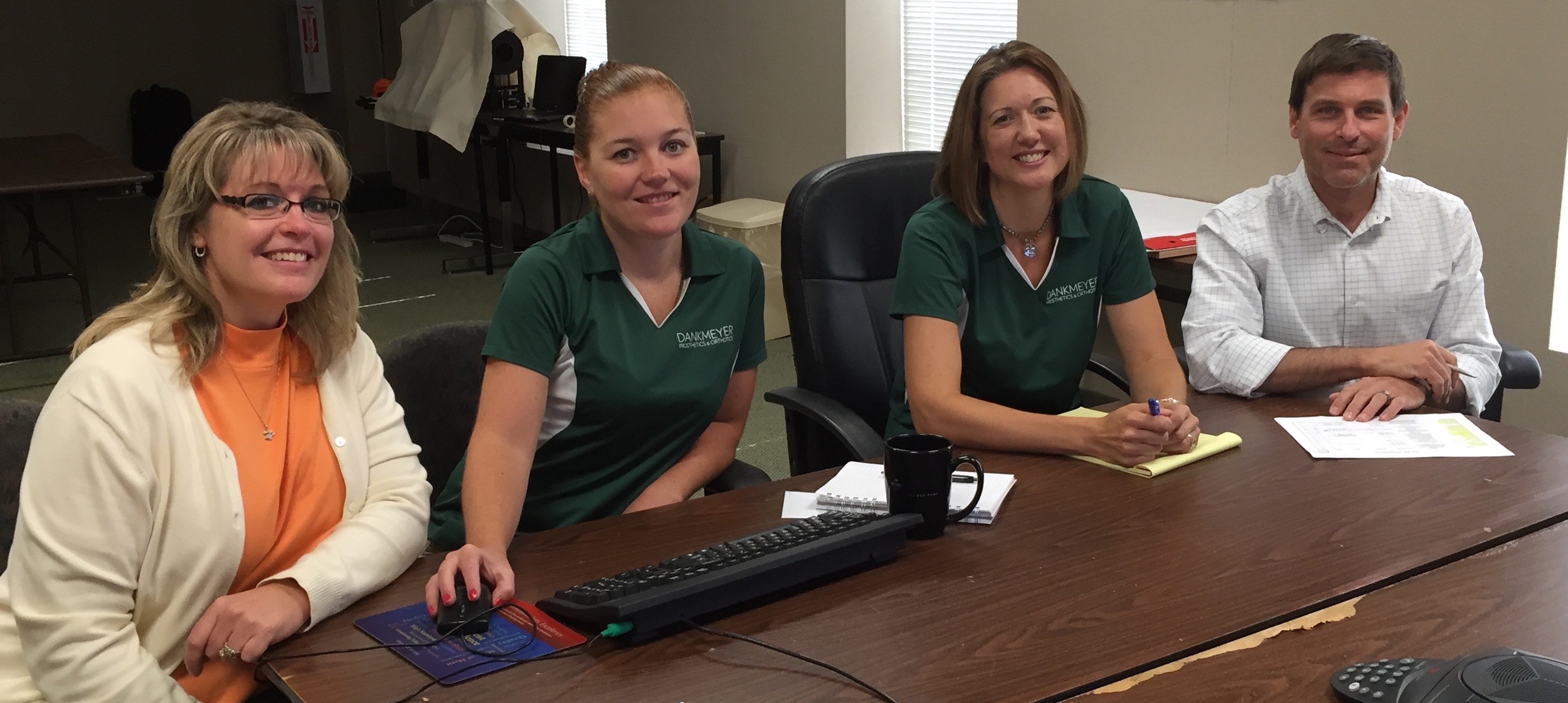 One of our patient care teams working to provide the best in patient services: Kristin Boswell, Courtney Booth, Mary Reedy CP, and Mark Hopkins CPO, PT.