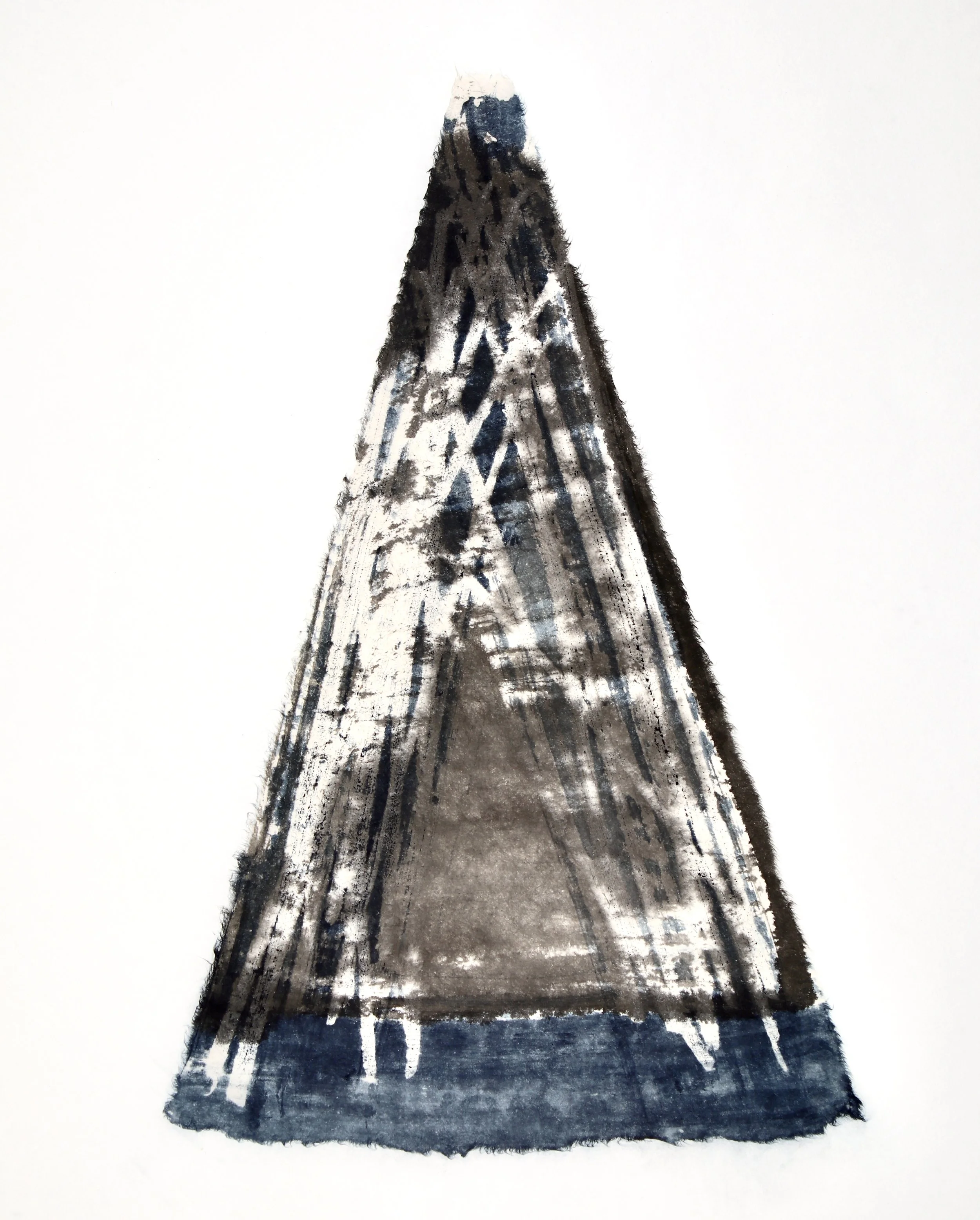  Forest Structure 2 / 2024 /  sumi,  indigo  and beeswax on kozo paper / 24 x 19 