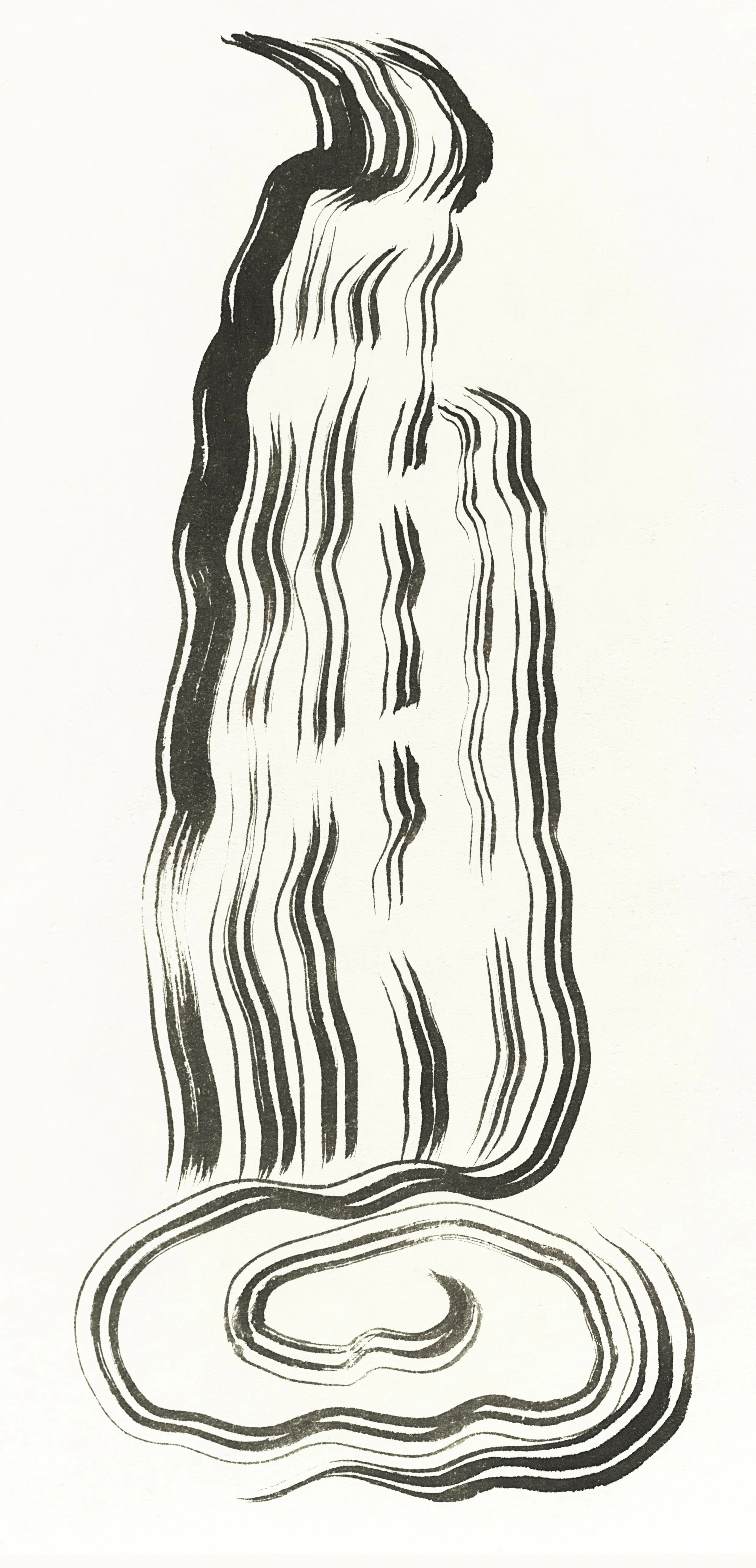  Waterfall / 2026 / sumi on kozo paper with badger brush / 31 × 17 
