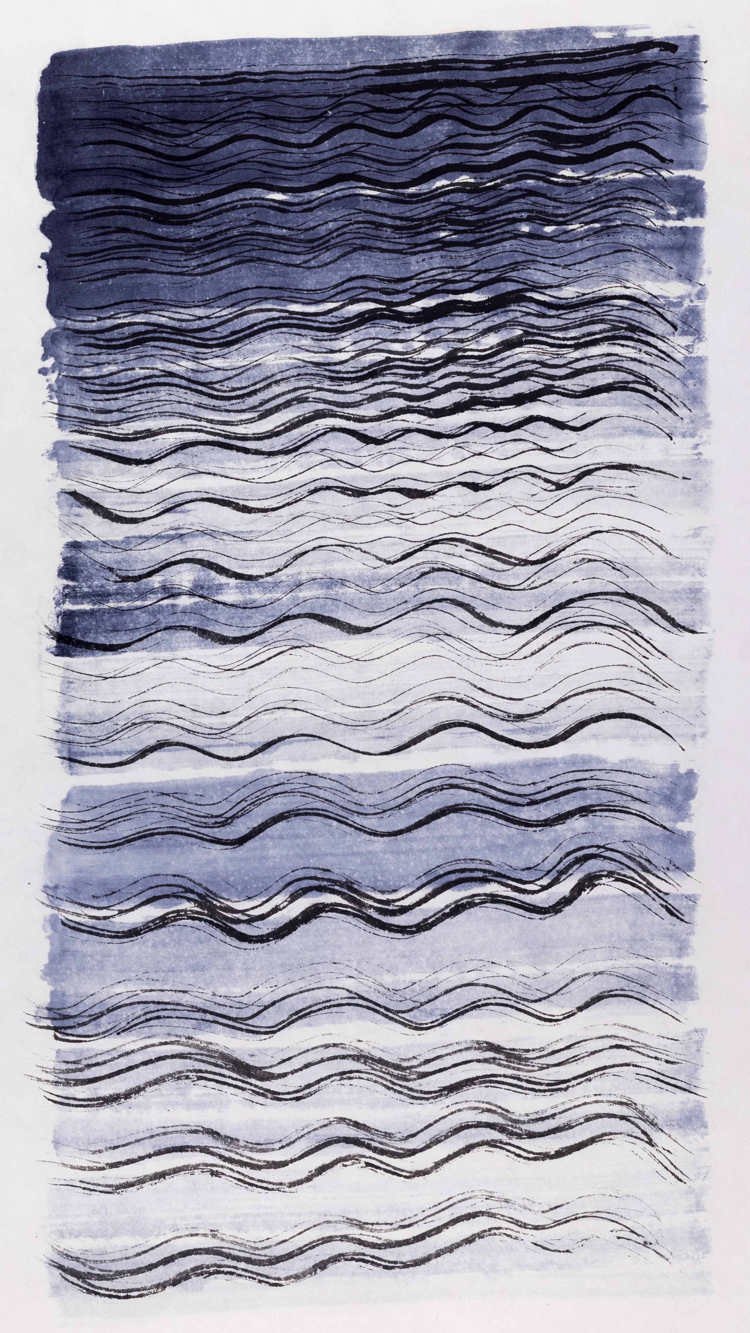  Remembering Ocean / 2025 / sumi and indigo on  kozo paper with badger and mole brushes / 33 × 20 