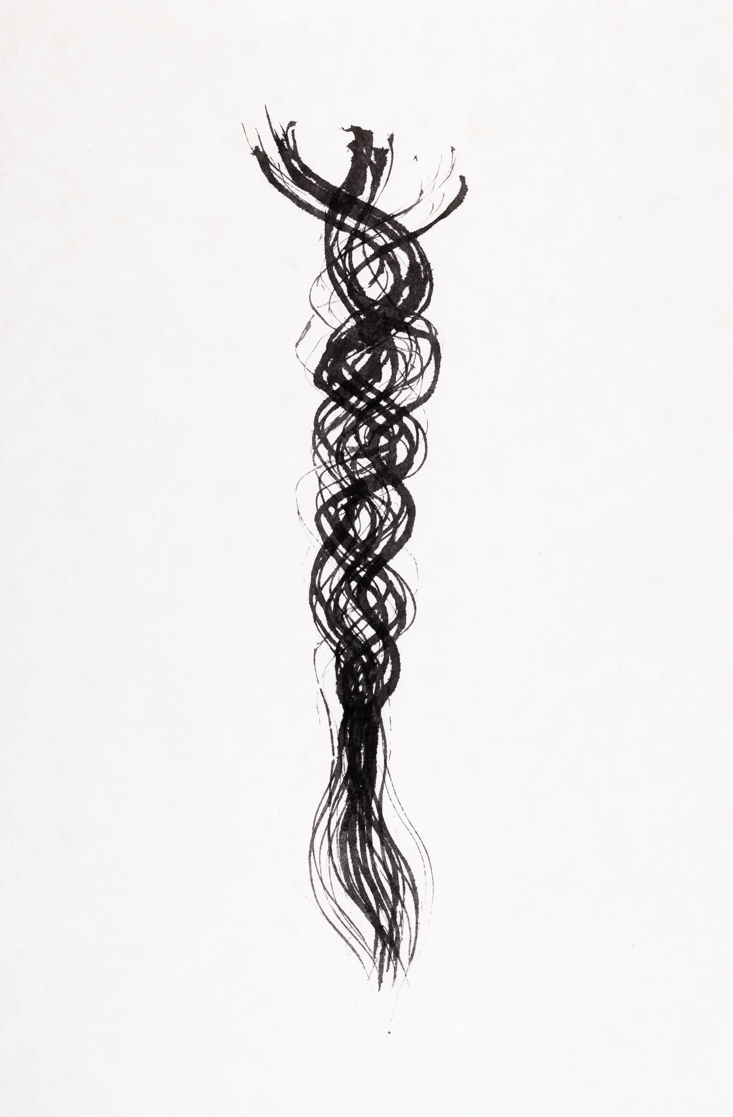  Braid 2 / 2025 / sumi on  kozo  paper with badger brush / 27 × 19 
