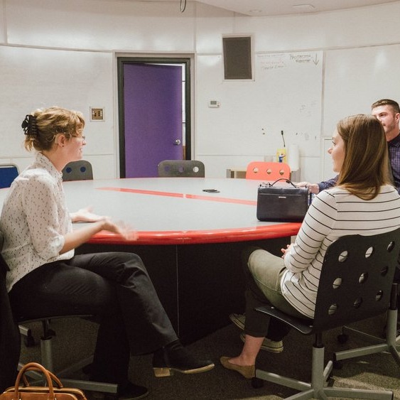 The Bubble is suitable for meetings with up to 20 people. The round table can fit 15 around it. 360 degree white board walls and equipped with projector and surround sound. Connected via HDMI (w/ dongle for Apple).