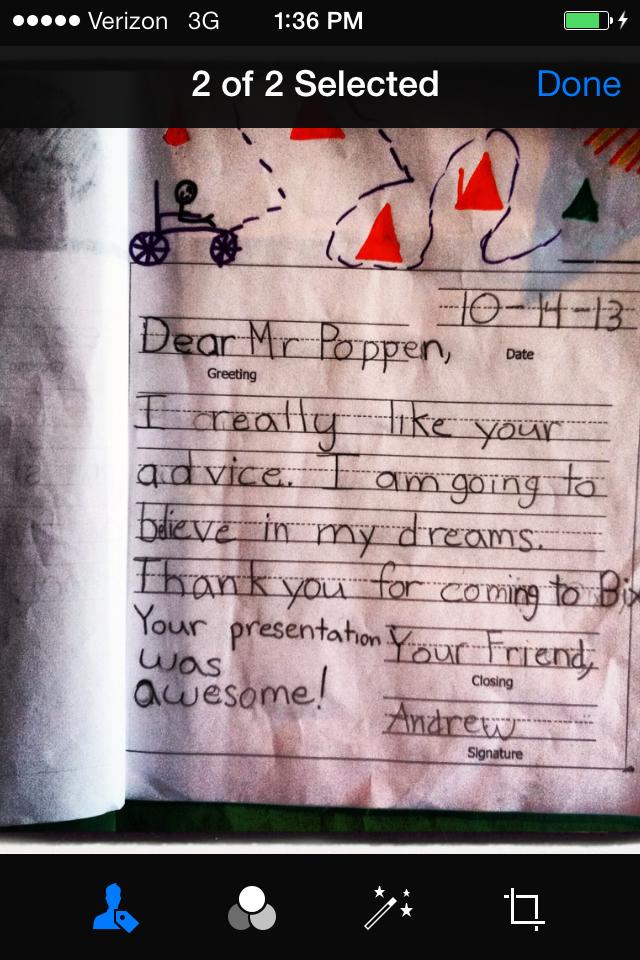  Book of letters from a primary class in Southern California, thanking me for my presentations. Contact Brent Poppen @ poppenbrent@gmail.com