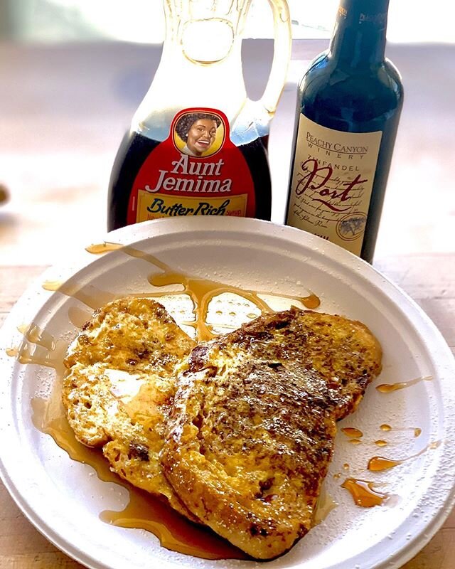 Birthday breakfast✔️ ~ sourdough French toast with #peachycanyonwinery port infused syrup. Moving onto Mexican Train in the backyard. #dominos #cookingwithaquadriplegic #rollingwithbrent #frenchtoast #mtgirlsbday