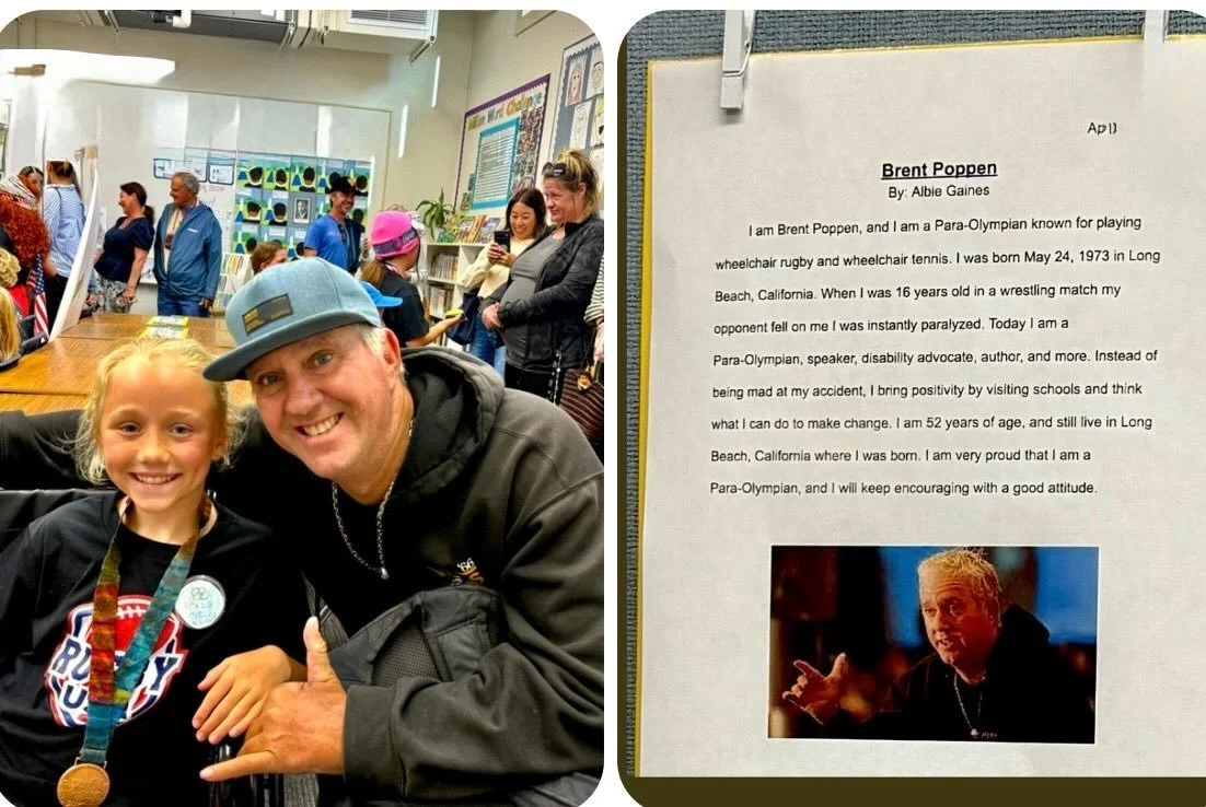 This rad 4th grade girl chose me as her CA hero. She had to research me, find a wheelchair, dress like me and tell my story when an audience member walked up &amp; pressed the button.  She did not know I traveled to surprise her last night at the eve