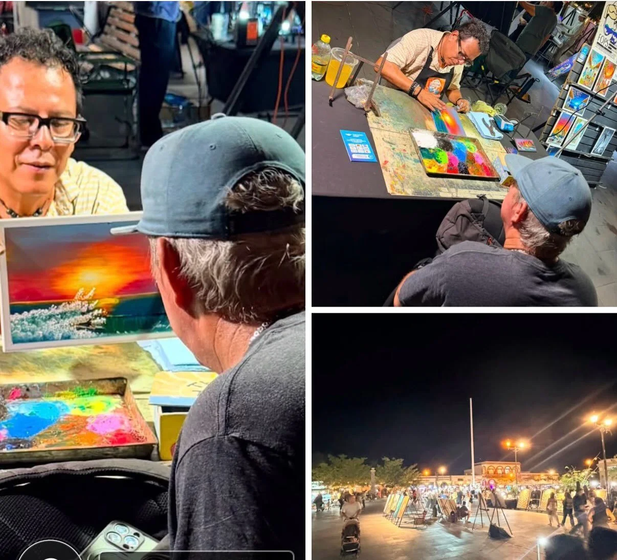 San Jose Del Cabo art walk Thursday night. Few days ago. This artist did hand painting of me surfing off pic in my phone. Super talented. I have multiple paintings from him over the years. Fun night with Mex family. Tomorrow is early surf session at 