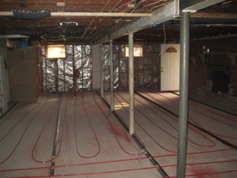 Radiant floor tubing in basement.