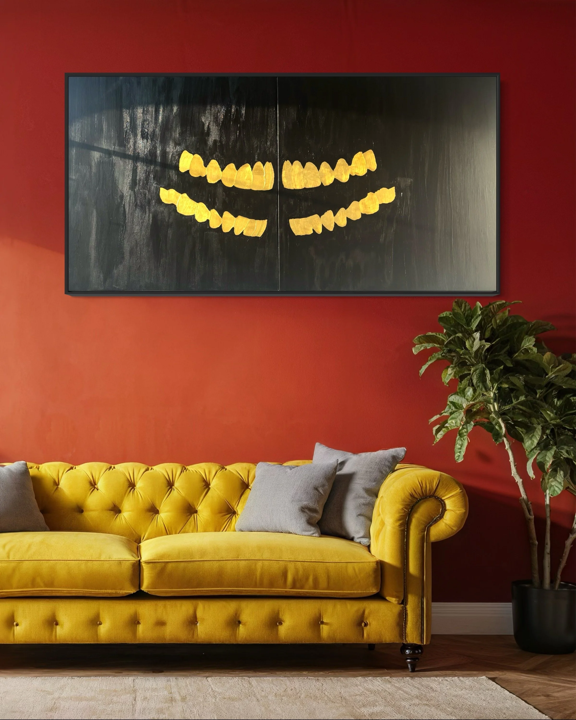 A Conversation Piece: The Other Haves (2024) 40"x80" Acrylic and Gold leaf