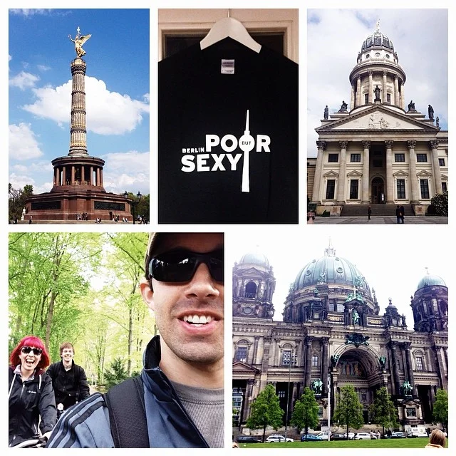 Clockwise from top left: Berlin Victory Column; third souvenir (Berlin's motto); French Cathedral; Berlin Cathedral; biking and photobombing