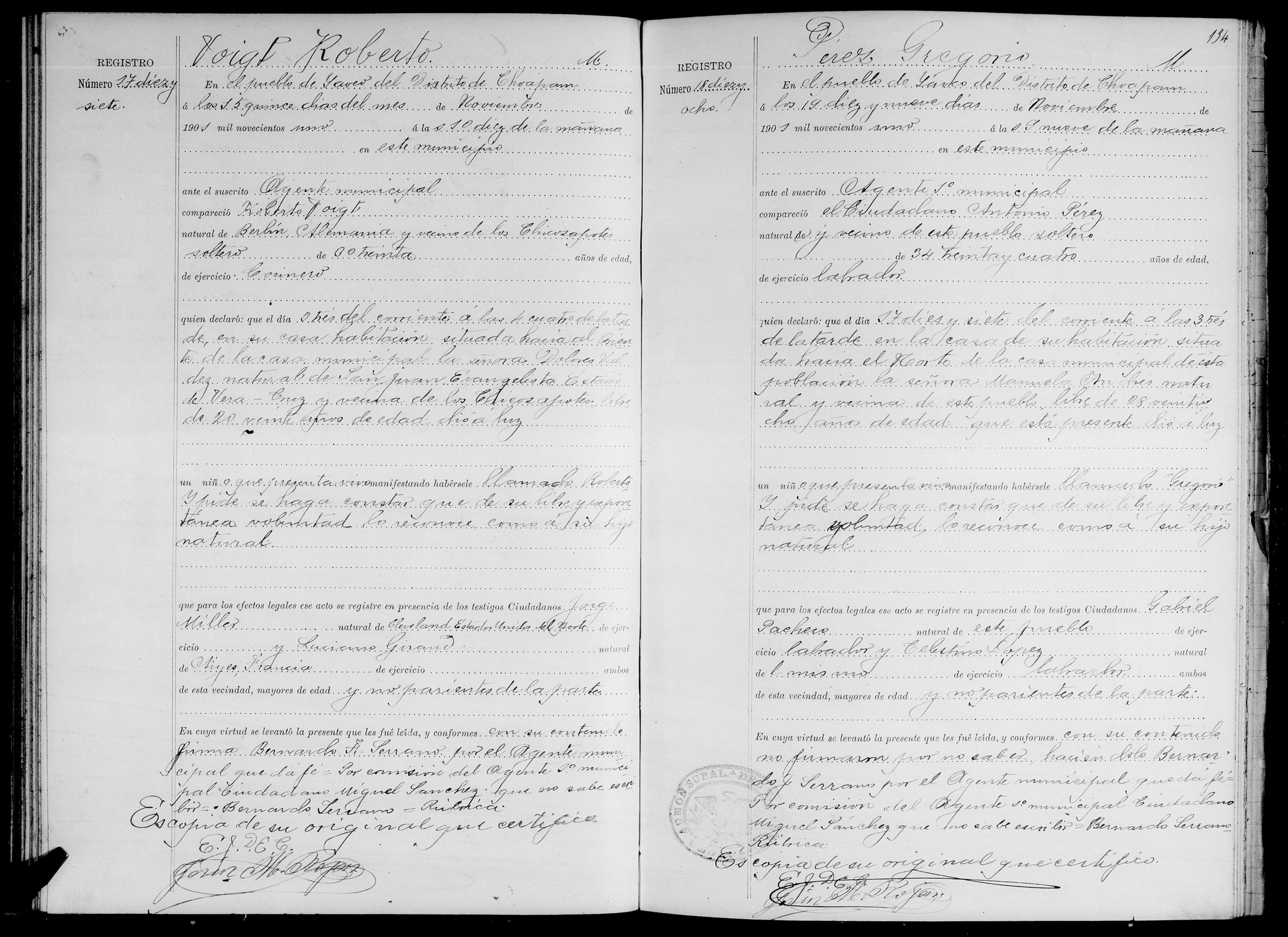 Civil Birth Registration, Oaxaca, México, 1901
