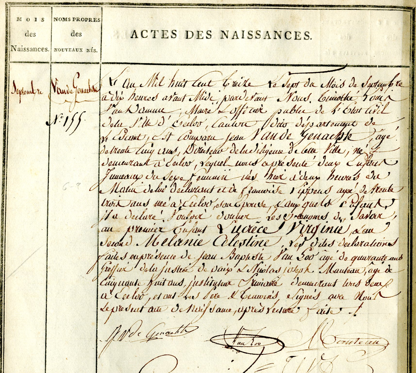 Civil Birth Registration, Eeklo, Oost-Vlaanderen, Belgium, 1813
