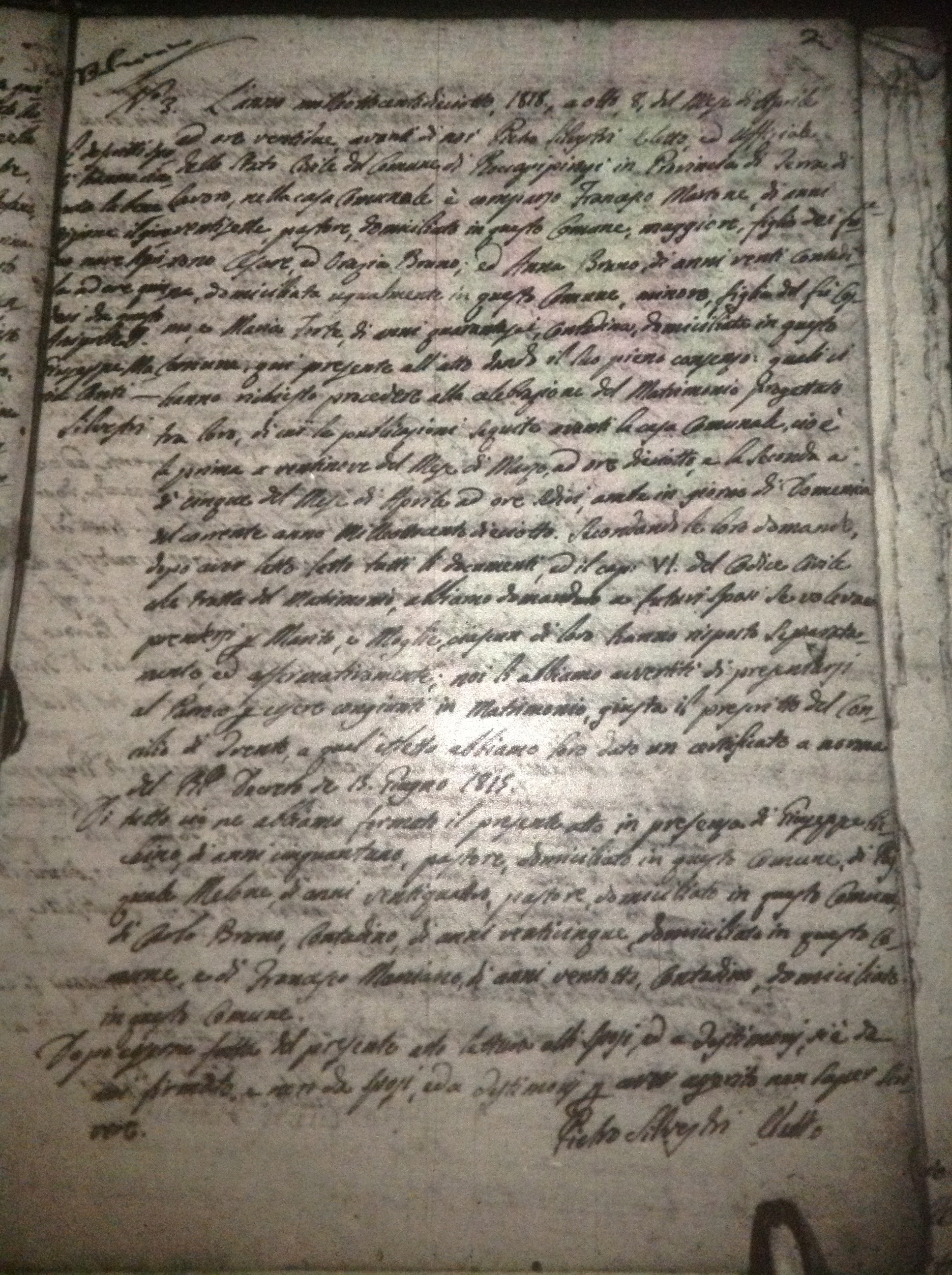 Civil Marriage Registration, Roccapipirozzi, Kingdom of Naples, 1818
