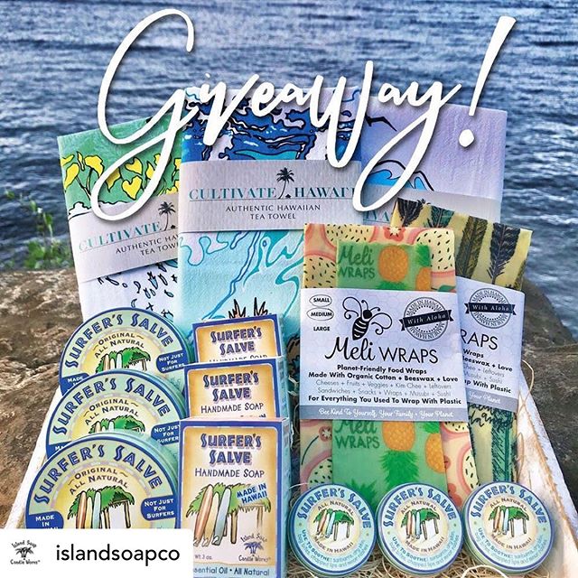 Check out our friends @islandsoapco 🙌 IT’S GIVEAWAY TIME!! 🙌 We’re teaming up with 2 awesome local businesses @meliwraps & @cultivatehawaii for an Aloha Summer Giveaway! 🌺🌴
One lucky winner will receive $160 worth of goodies!! Prizes are:
@islandsoapco & @surferssalve - 3 lg tins & 3 small tins of Surfer’s Salve, 3 Surfer’s Salve soaps ($66 value)
@meliwraps - 2 Meli Wrap sets ($40 value)
@cultivatehawaii - 3 tea towels ($54 value)
To Enter:
1) Like this photo
2) Follow- @islandsoapco @surferssalve @meliwraps @cultivatehawaii
3) Tag 3 friends (or more for bonus entries) in the comments below. •US only• Giveaway is not affiliated with Instagram• 🌺Contest ends Monday August 12th at 6pm HST. Winner will be announced the next day 🌺
Mahalo & Good Luck!! 🍀🌈🍀