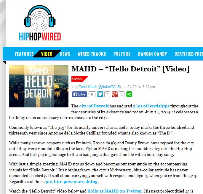 Hip Hop Wired Features MAHD's 'Hello Detroit' Video For Detroit's 313th Birthday