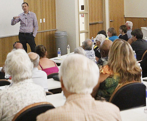 Dr. Craig Gustafson informed about 250 patients of the new flat-fee plan from Appleton Clinics at Houston Hall on Colorado Mesa University’s campus on Thursday evening. Gustafson asks his patients to become members of his venture — in the same way they might join a gym — for $79 a month.