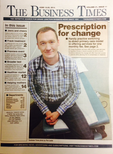 Dr. Craig Gustafson operates Appleton Clinics, a family medical practice in Grand Junction. Gustafson plans to soon switch to a direct primary care model in which the practice will offer patients services for a $79 monthly fee. (Business Times photo by Phil Castle)