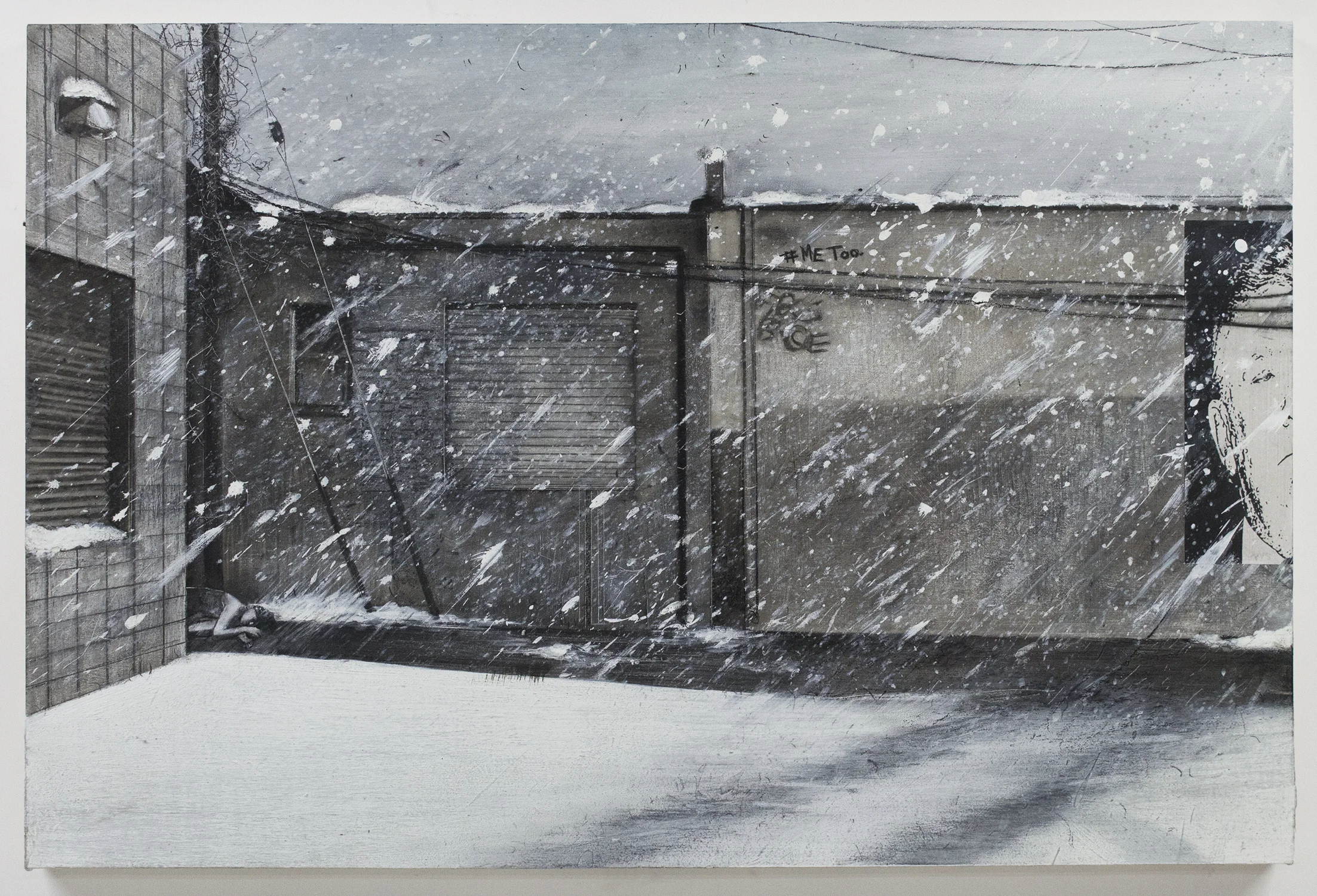 Leave Her. 2018 / 24"x36" Acrylic, Charcoal, Ink Oil, and Print on wood Panel