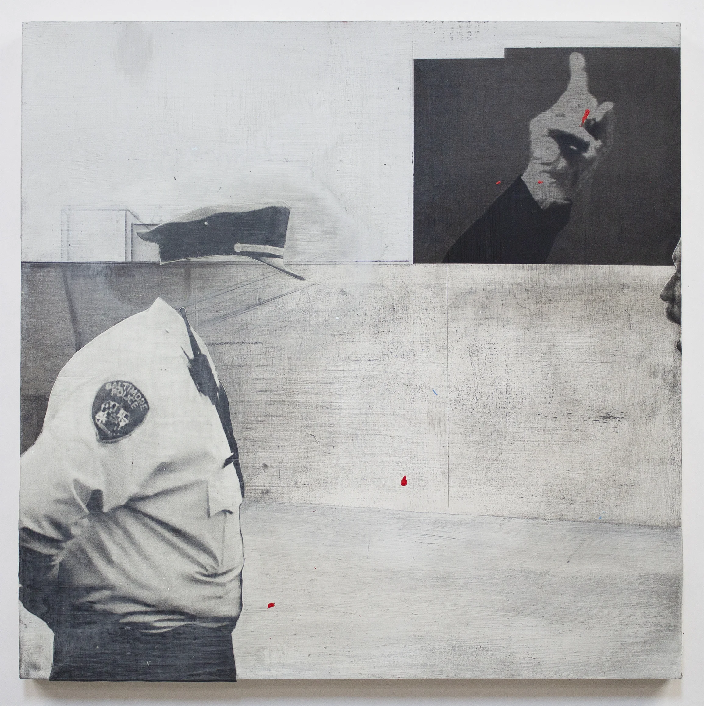 How High. 2018 / 24"x24" Acrylic, Charcoal, Ink Oil, and Print on wood Panel