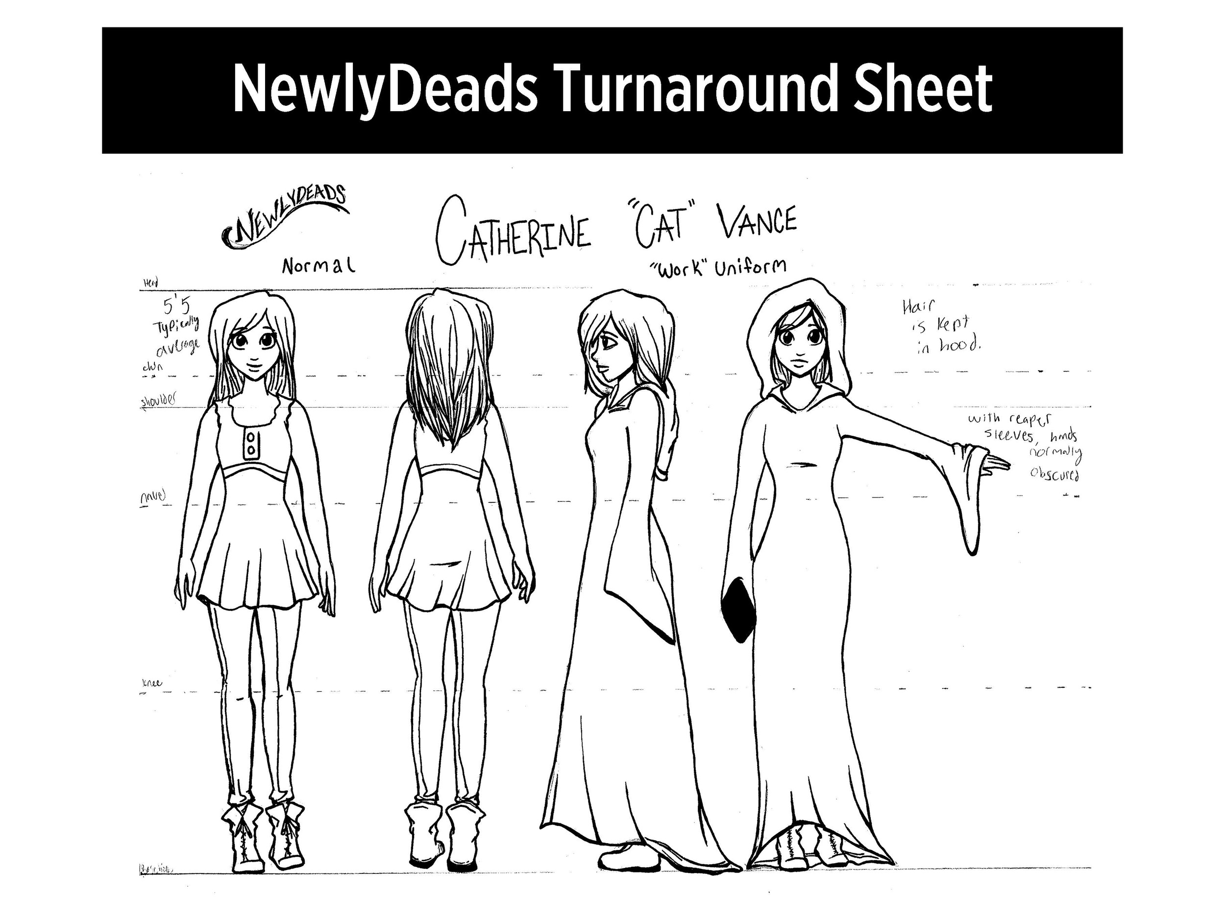 Character Turn Around of "Cat" with her normal clothes and her "work uniform"