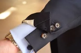 As you see, the button IS there- it's just hiding in the sleeve vent. It sure in the hell isn't missing!! 