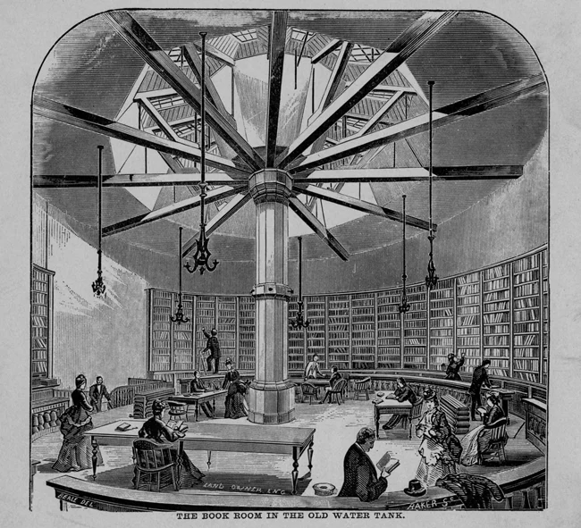 The Book Room in the Old Water Tank - photo from Chicago Public Library web site