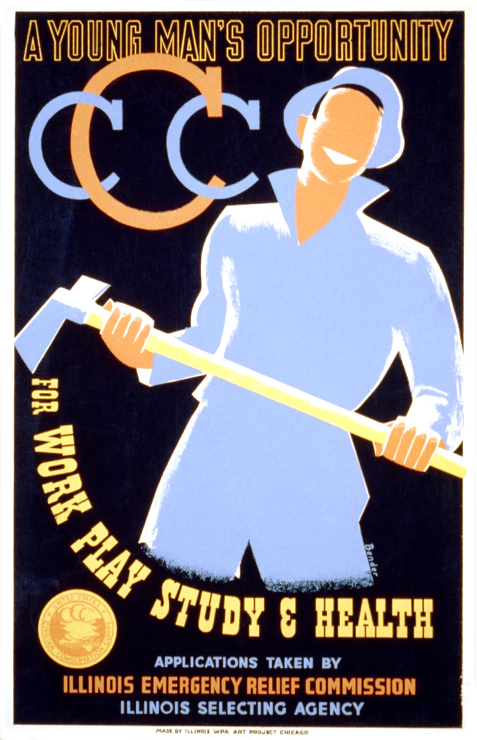 CCC poster by Albert M. Bender, Illinois WPA Art Project (1935)