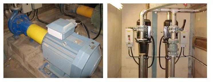 En av de ursprungliga högtryckspumparna. Till höger, nya pumparna i de separata vattensystemen (Foto: SMT)