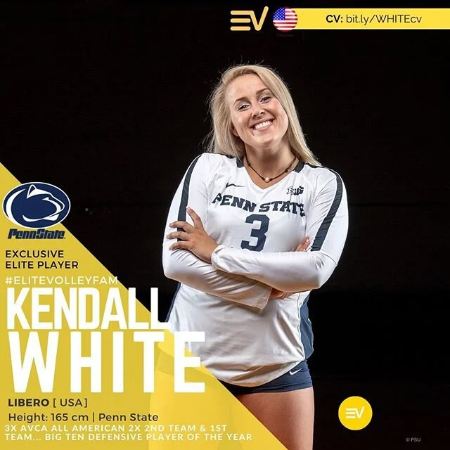 Dominant Libero and new #EliteVolleyExclusivePlayer #KendallWhiteVolley has joined the #EliteVolleyFam and is a 1x 1st Team @avcavolleyball &amp; 2x 2nd Team All American + @bigten defensive player of the year!

Welcome @kbaby10 of @pennstatevball !
