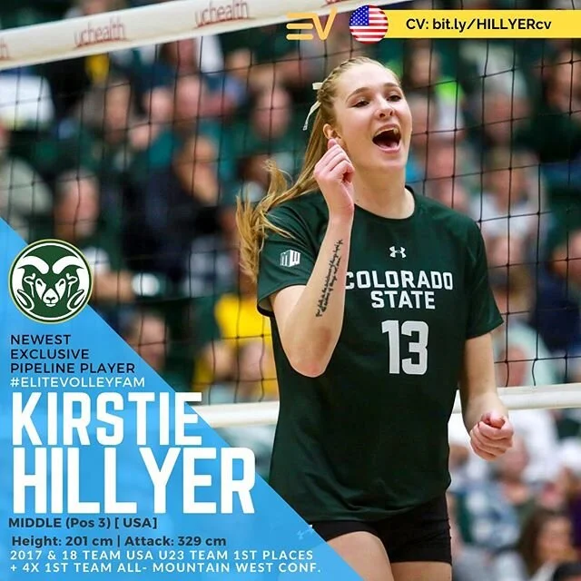 AVAILABLE NOW! 
New 201cm Pos 3 Middle #EliteVolleyPipelinePlayer #KirstieHillyerVolley from @csuvolleyball has joined the #EliteVolleyFam and was a 2x @usavwnt U23 player and 4x all - @mountainwestconference !

Welcome @stee.hilly !
.
@elitevolley 

