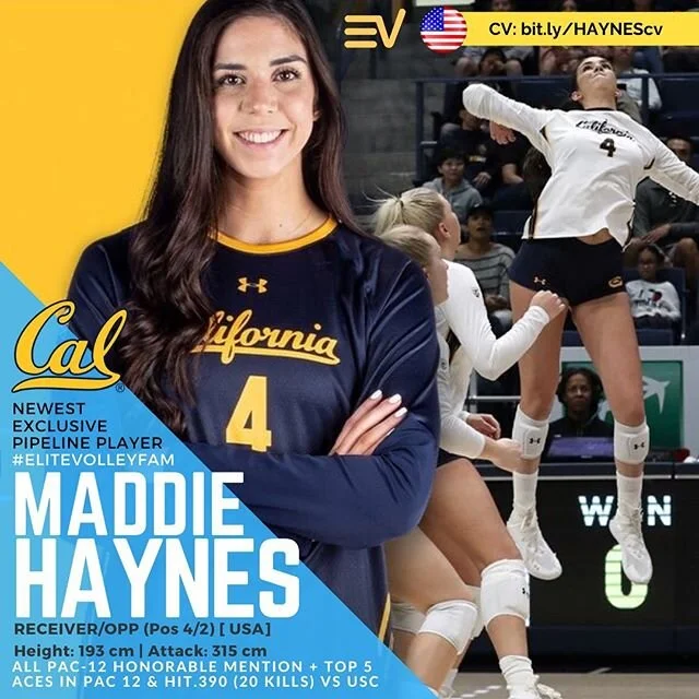 New 193cm Pos 4 Receiver  #EliteVolleyPipelinePlayer #MaddieHaynesVolley from the @pac12conference has joined the #EliteVolleyFam and was a top 5 server and careered vs our @jasmine_gross and @uscwomensvolley with .390% and 20kills in 2019!

Welcome 