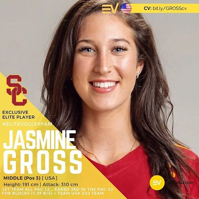 New #EliteVolleyElitePlayer #JasmineGrossVolley (follow that #) from the @usavwnt U23 CNT has joined the #EliteVolleyFam and is available for 2020-21! 
Welcome @jasmine_gross of @uscwomensvolley ( @pac12conference )!!
.
#elitevolleyagency #provolley 