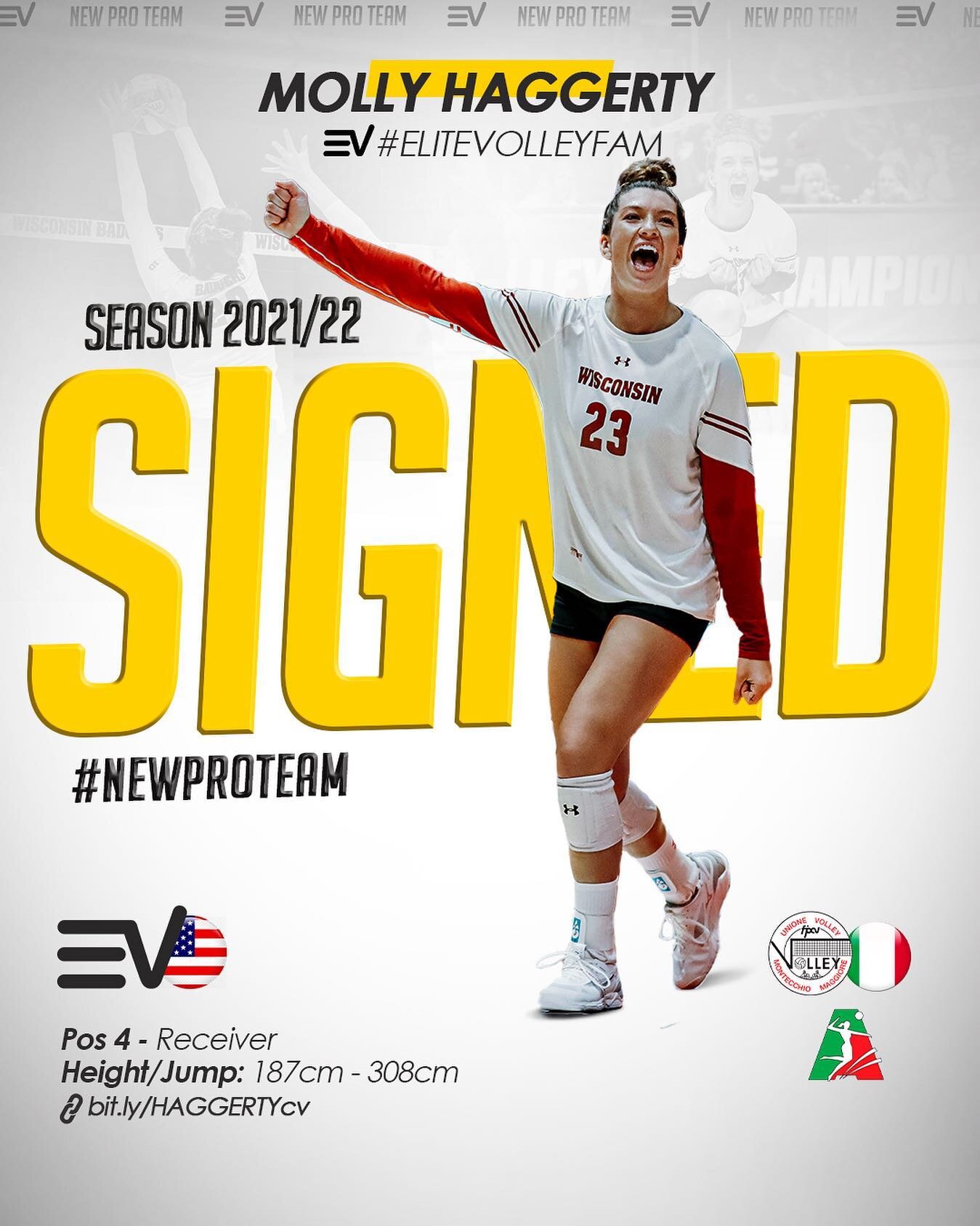 USA 🇺🇸 Pos 4 - Receiver&nbsp;@mollhaggs23  #MollyHaggertyVolley (187 cm)&hellip;
💥2x @bigten Champ &amp; 2x Final four baller! 💥 
Signs with&nbsp;@unionevolleymontecchiomaggiore in the &nbsp;@legavolleyfemminile A2 league.&nbsp;

Our rookie looks