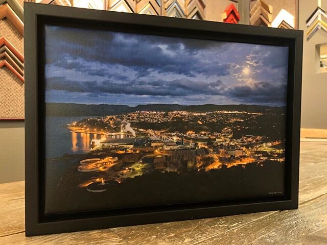 Part 1: Corner Brook on canvas series. 8x12 canvas print in modern black floating frame. $95+tax. 
Makes for a great gift; easily fits in luggage. We ship what we sell.