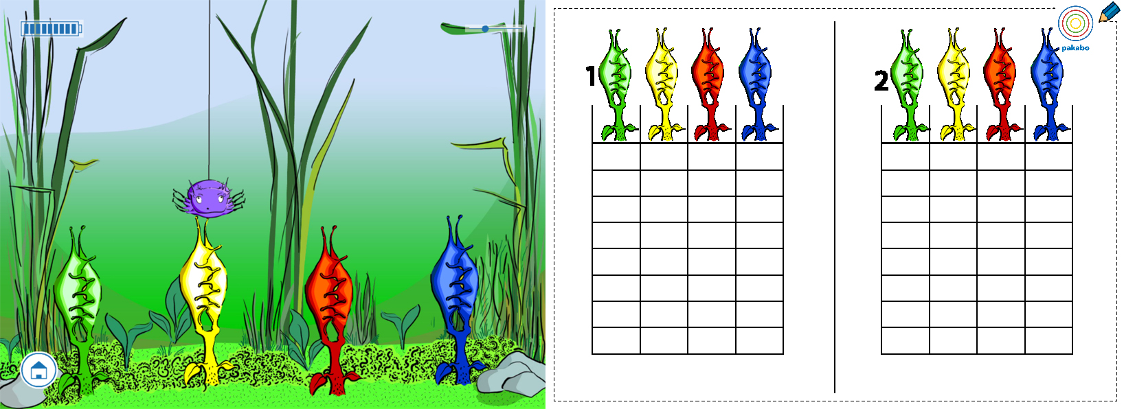 For Bungee bugs games a sheet with a table for 4 coloured bungees was created.