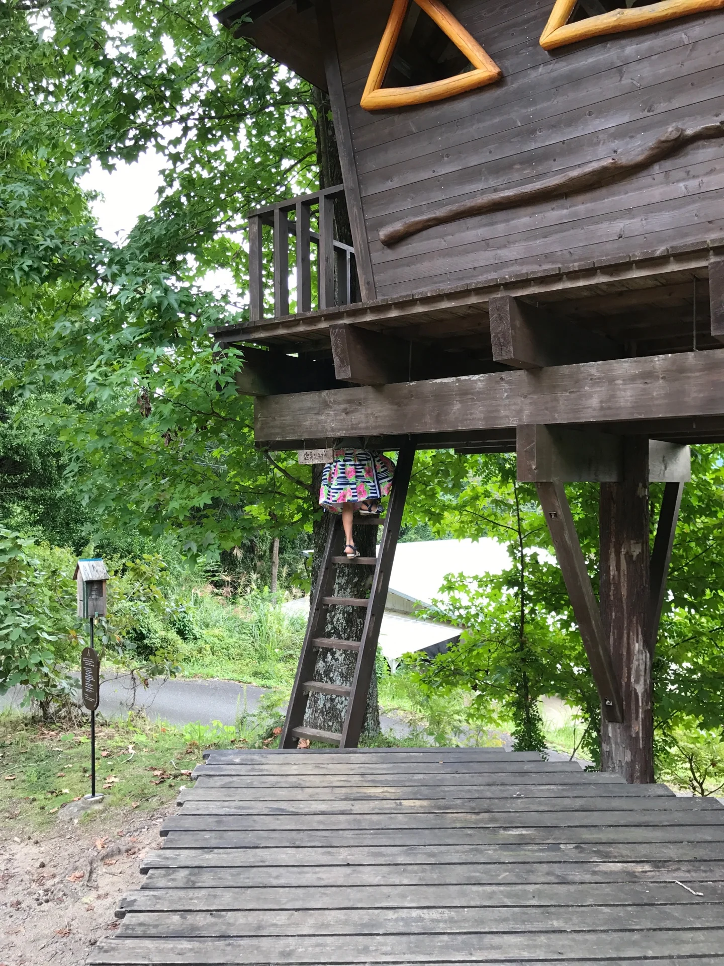 Irene climbing on the treehouse!