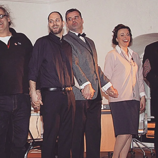 Tom with his acting partners at the end of play