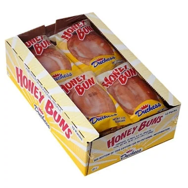 The case of Duchess Honey Buns. There are now two fewer Honey Buns in this case