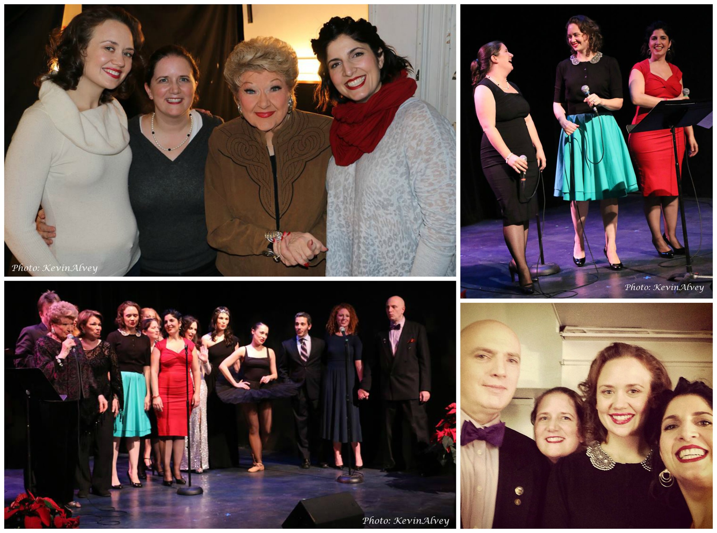 Clockwise from top: DUCHESS with Marilyn Maye; DUCHESS performing "Skip to My Lou"; a selfie with producer/emcee Will Friedwald; the finale: a sing-along of "Have Yourself a Merry Little Christmas" (all photos except our selfie courtesy of Kevin Alvey)