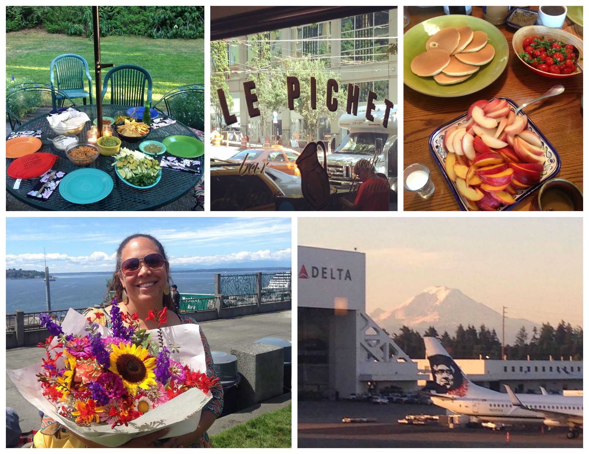 We were VERY spoiled on our Seattle tour...our first night in town, we were met with delicious fish tacos served in a serene backyard. Before our Tula's gig, we ate at Le Pichet, where Hilary scarfed all the paté and everybody enjoyed some rosé. Our last day in town, the Nelsons made us the most incredible, delicious brunch that any band has ever enjoyed on the road. Tiana (shown in the bottom left photo) made this trip such a joyful and easy experience...we love you, Nelsons! To cap things off perfectly, Mt. Rainier came out to bid us farewell. What a tour!