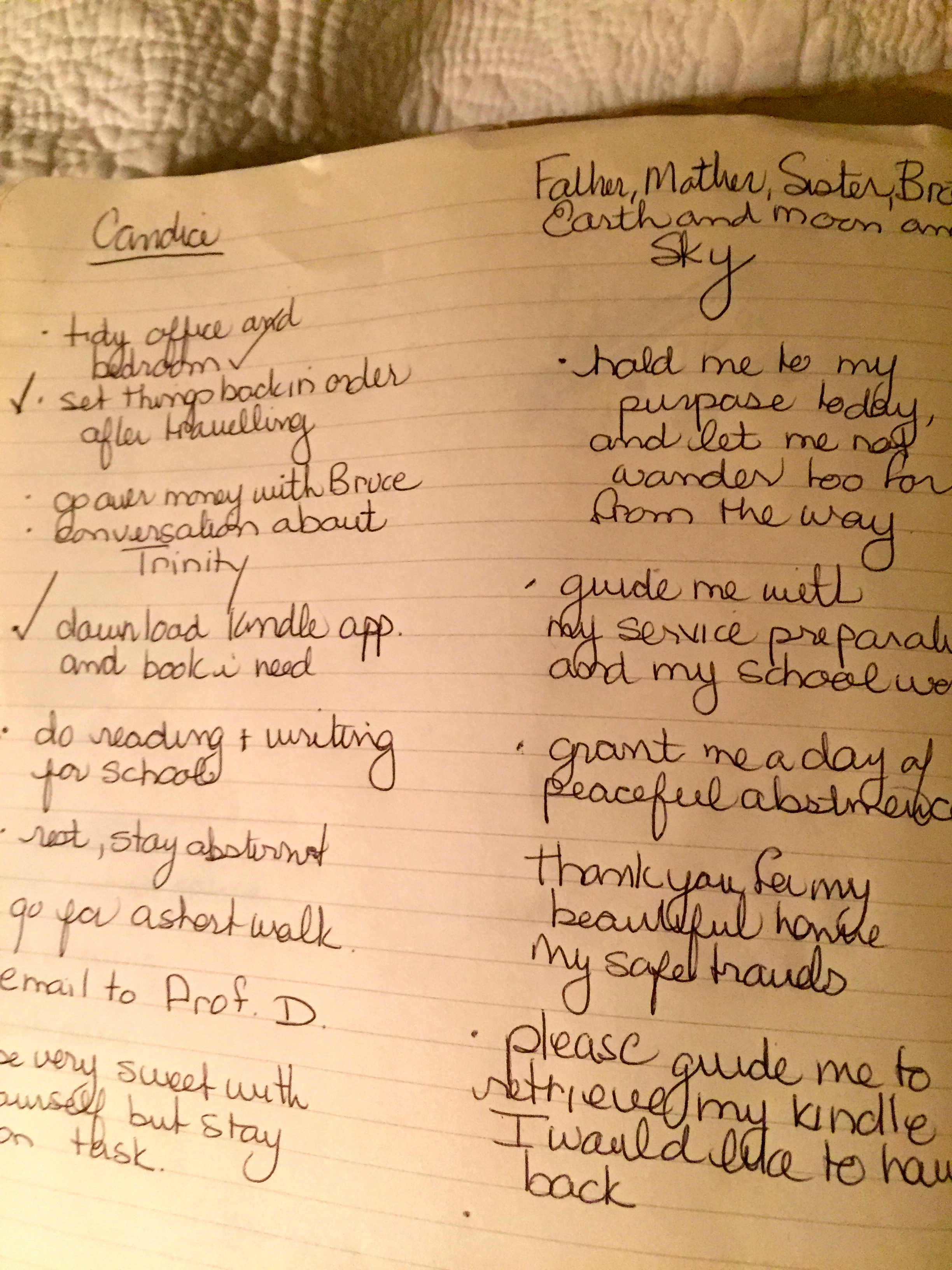 My notebook with the ordering of my day with my renewing source