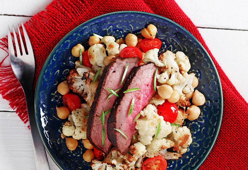 Chickpea Salad with Seared Sirloin.  Recipe courtesy of canolainfo.org