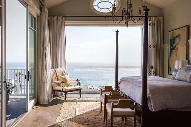 Master bed with a view, shot in Dana Point for @browndesigngroup