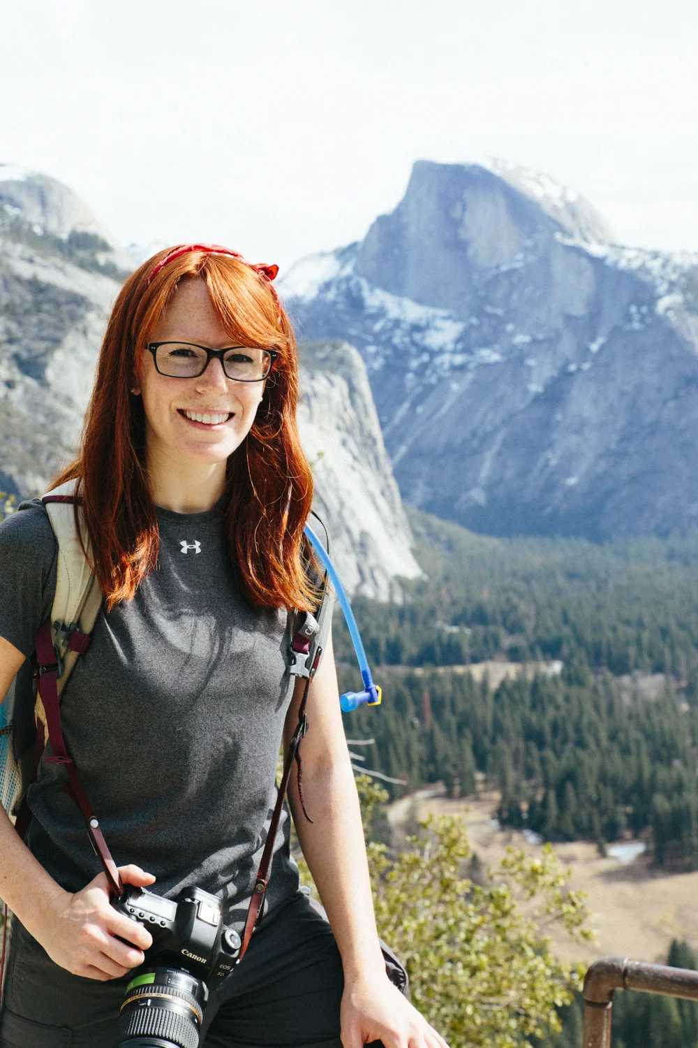 Here you can see me in Yosemite National Park (hiking the Upper Yosemite Falls Trail) in 2016 with my trusty Canon 5D Mark ii and Tamron 24-70mm f/2.8 setup.