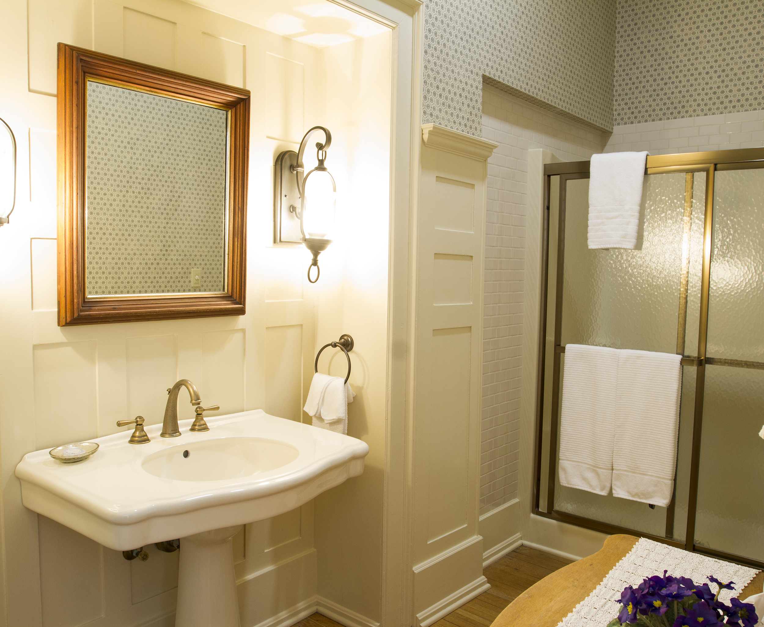 Spacious bathroom with updated fixtures