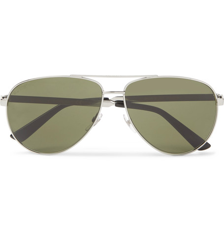 GUCCI Aviator-Style Enamelled Silver-Tone Sunglasses