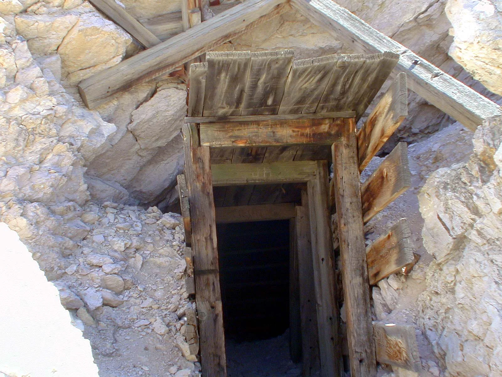 The Rhyolite mine entrance. Notice the classic mine architecture.