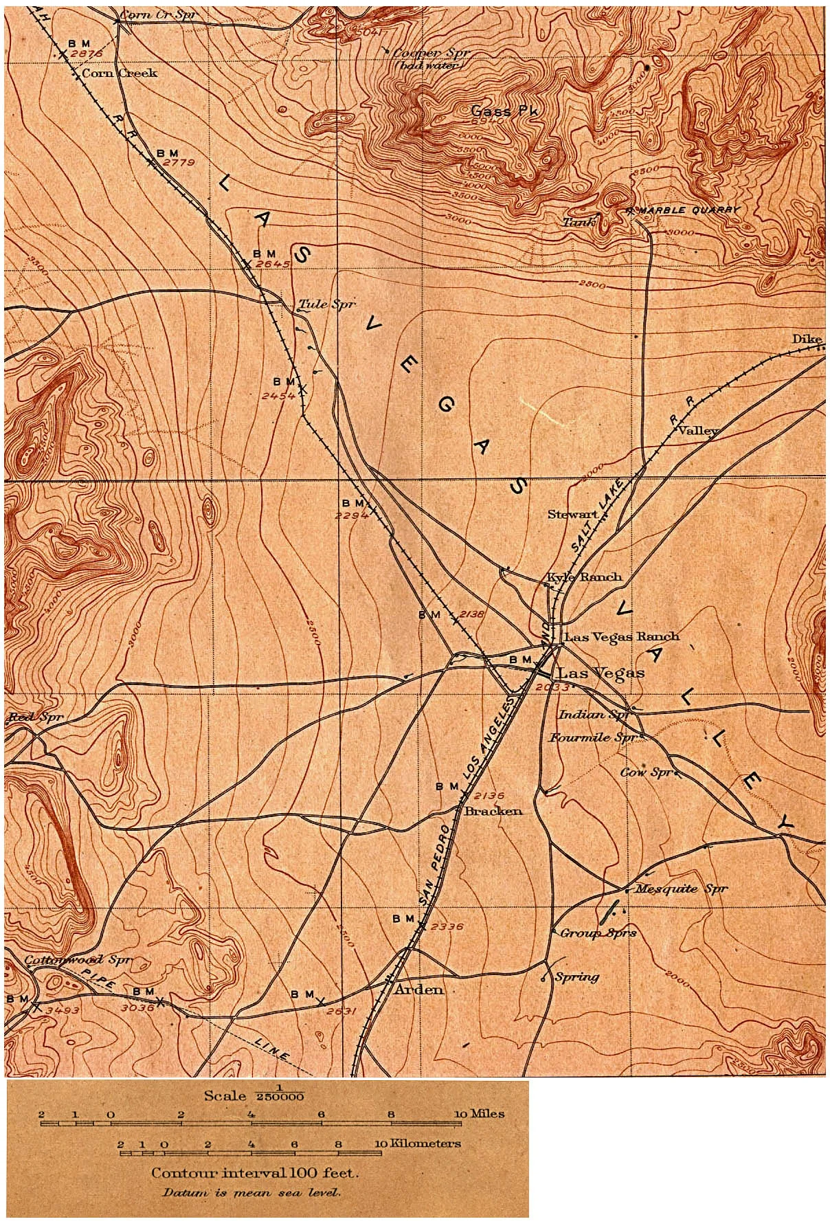 Las Vegas around 1908. At that time there was nigh but a railroad station and a couple of small ranches