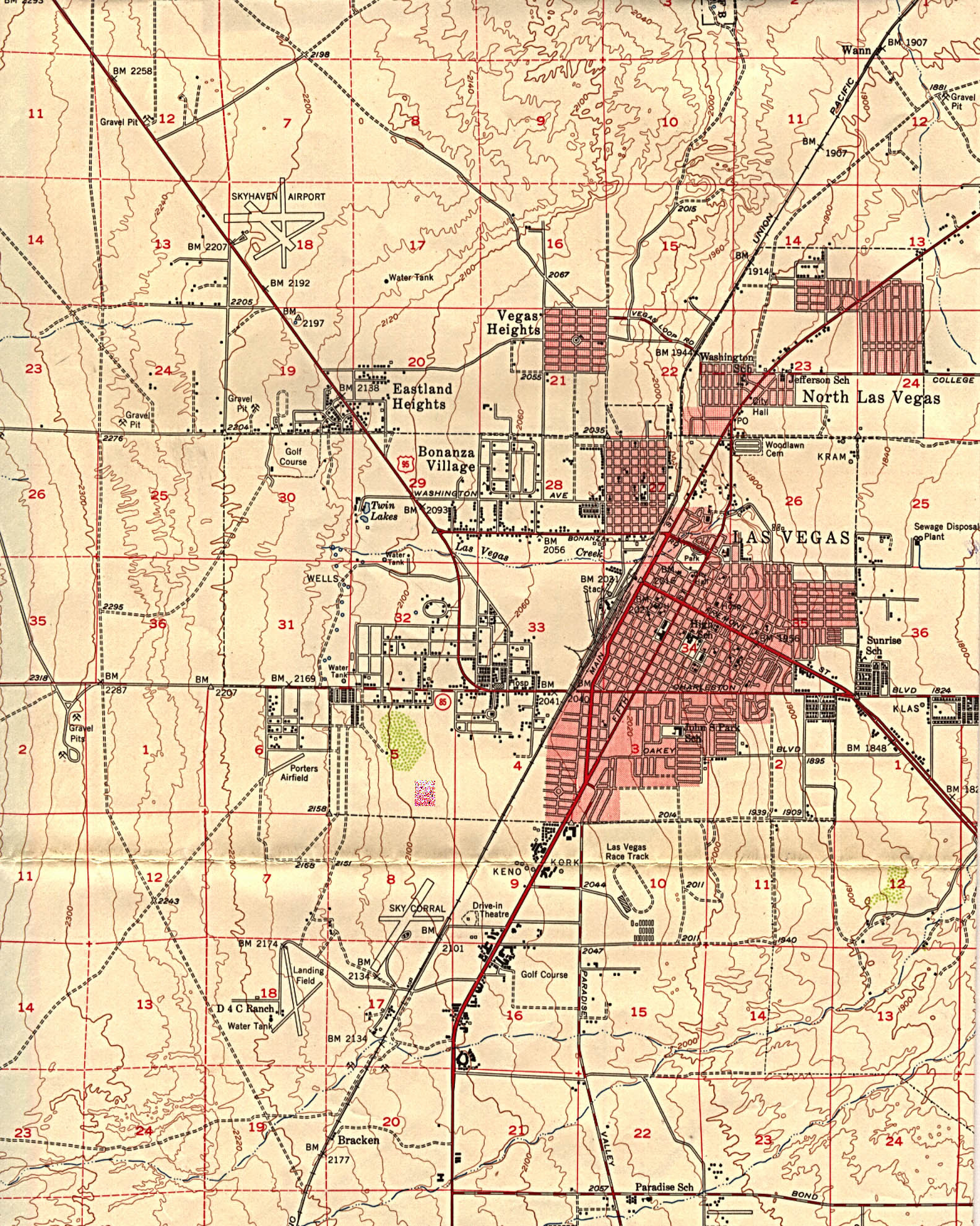 Las Vegas in 1952. The town was still small back then, but the "Strip" was beginning to grow